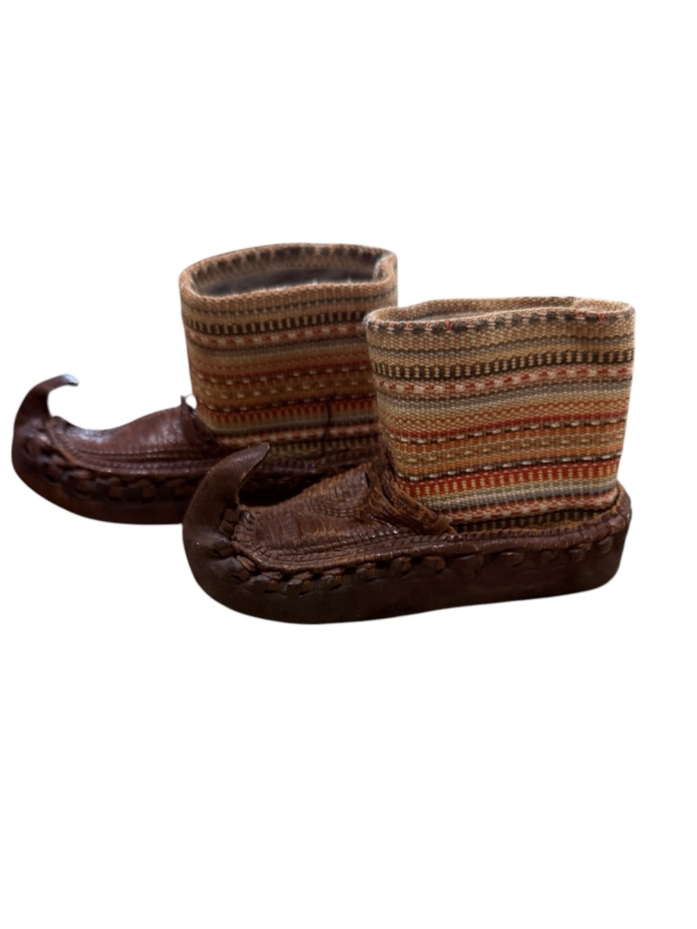 Traditional Mini Pair of Vintage Yugoslav Opanak Leather Tapestry Souvenir Boots